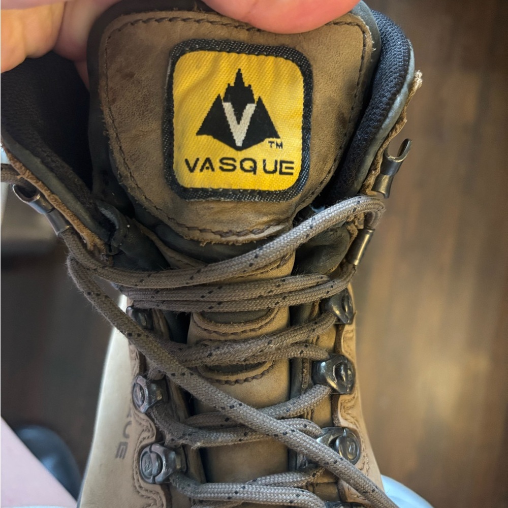Vasque Brown Leather Hiking Boot with Yellow Logo Patch